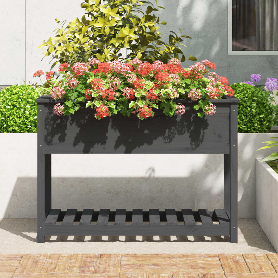 Plantenbak Met Schap 111,5X54X81 Cm Massief Grenenhout Grijs