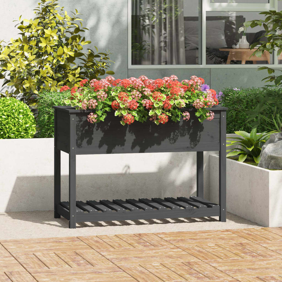 Plantenbak Met Schap 111,5X54X81 Cm Massief Grenenhout Grijs