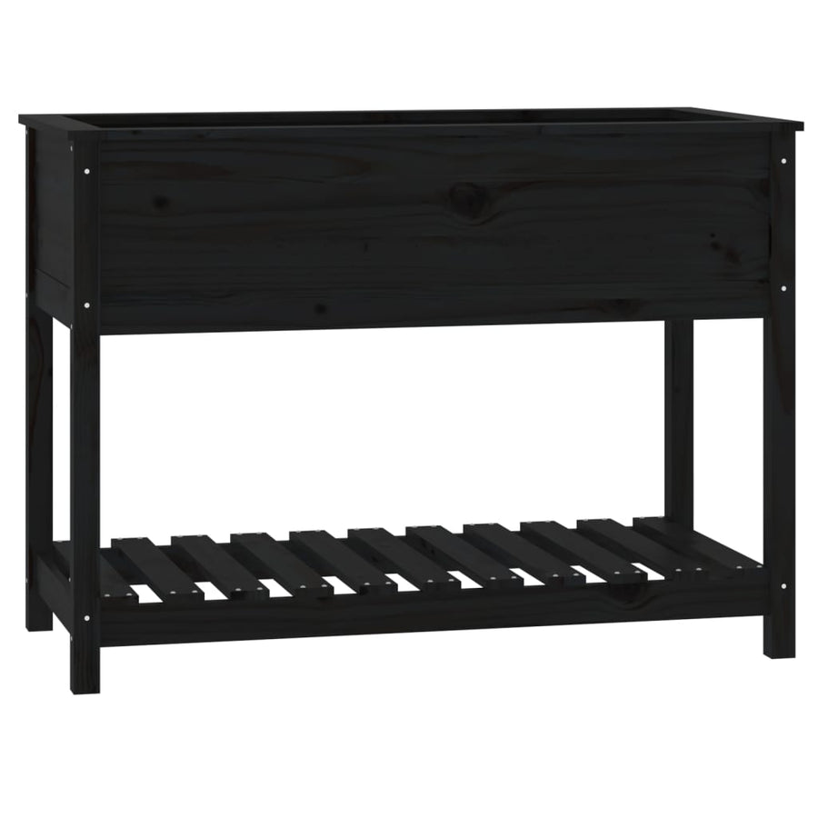 Plantenbak Met Schap 111,5X54X81 Cm Massief Grenenhout Zwart
