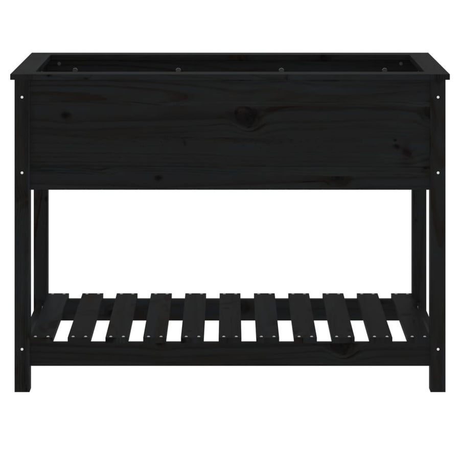 Plantenbak Met Schap 111,5X54X81 Cm Massief Grenenhout Zwart