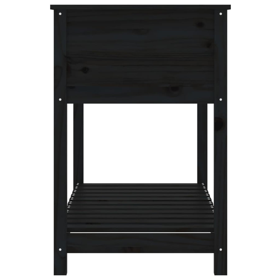 Plantenbak Met Schap 111,5X54X81 Cm Massief Grenenhout Zwart