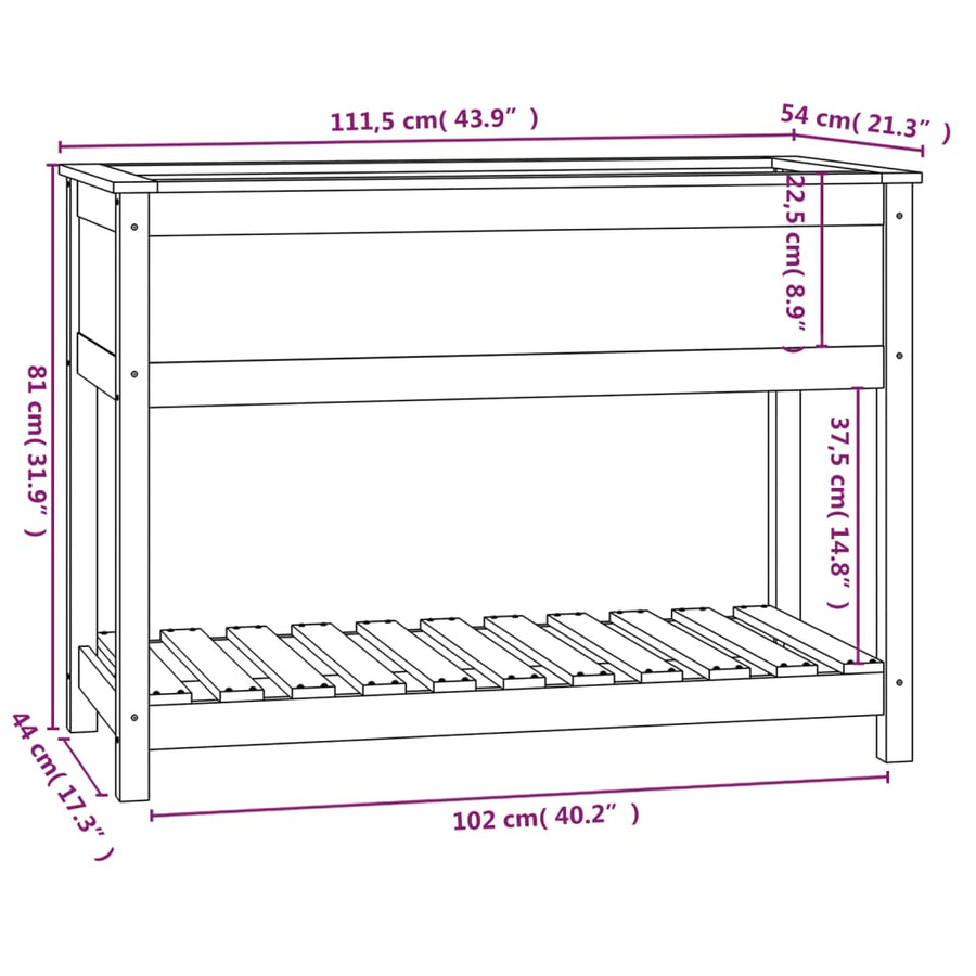 Plantenbak Met Schap 111,5X54X81 Cm Massief Grenenhout Zwart
