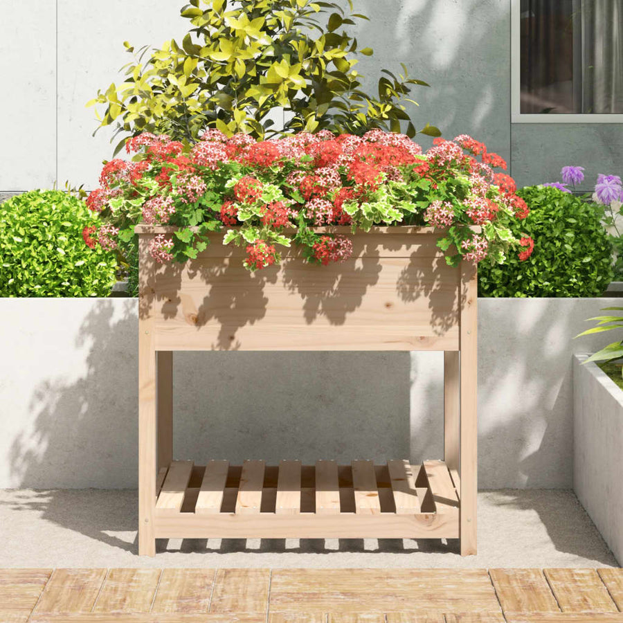 Plantenbak Met Schap 82,5X82,5X81 Cm Massief Grenenhout