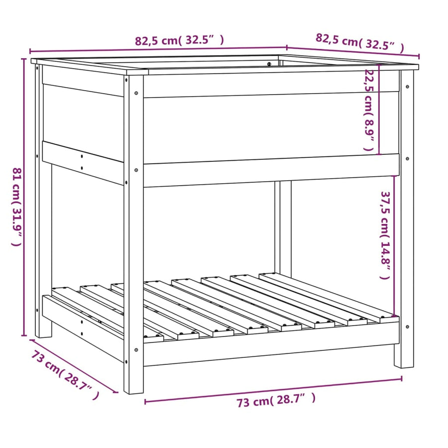 Plantenbak Met Schap 82,5X82,5X81 Cm Massief Grenenhout