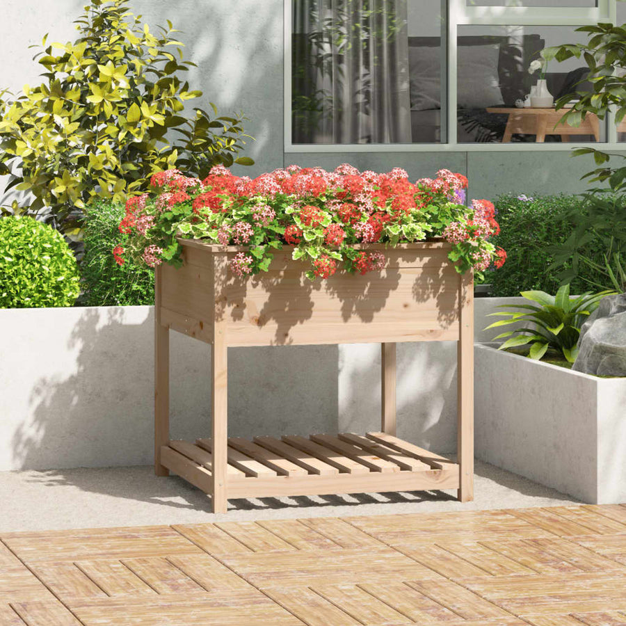 Plantenbak Met Schap 82,5X82,5X81 Cm Massief Grenenhout