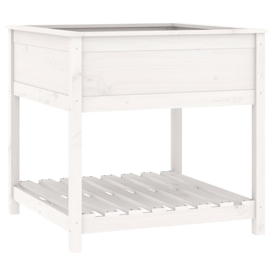 Plantenbak Met Schap 82,5X82,5X81 Cm Massief Grenenhout Wit