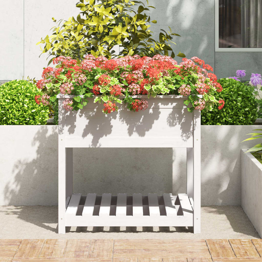 Plantenbak Met Schap 82,5X82,5X81 Cm Massief Grenenhout Wit