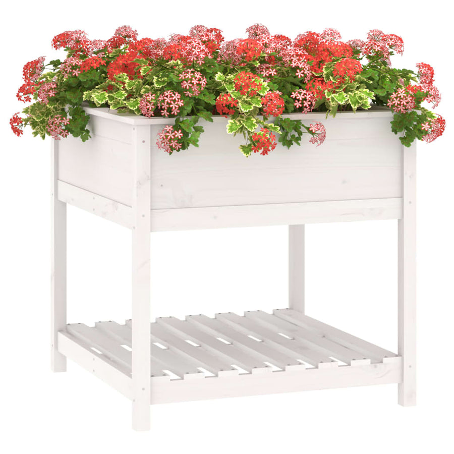 Plantenbak Met Schap 82,5X82,5X81 Cm Massief Grenenhout Wit