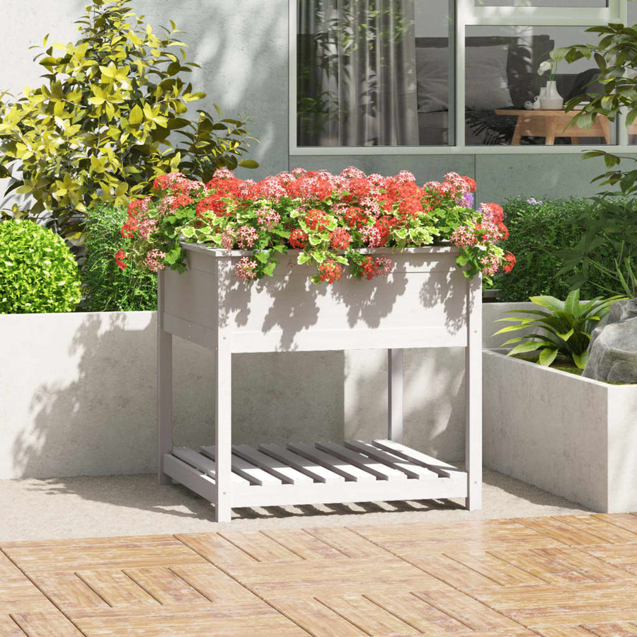 Plantenbak Met Schap 82,5X82,5X81 Cm Massief Grenenhout Wit
