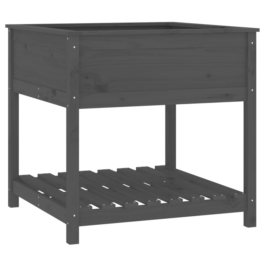 Plantenbak Met Schap 82,5X82,5X81 Cm Massief Grenenhout Grijs