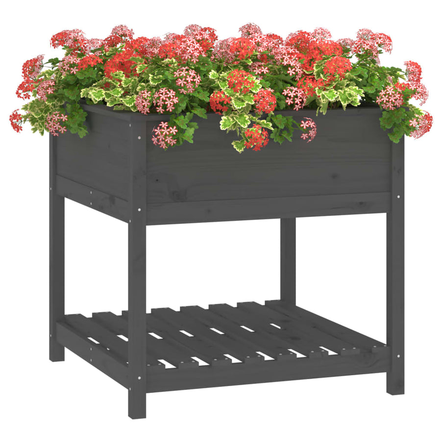 Plantenbak Met Schap 82,5X82,5X81 Cm Massief Grenenhout Grijs