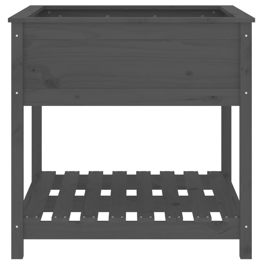 Plantenbak Met Schap 82,5X82,5X81 Cm Massief Grenenhout Grijs