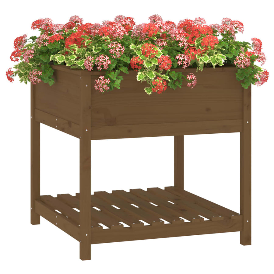Plantenbak Met Schap 82,5X82,5X81 Cm Grenenhout Honingbruin