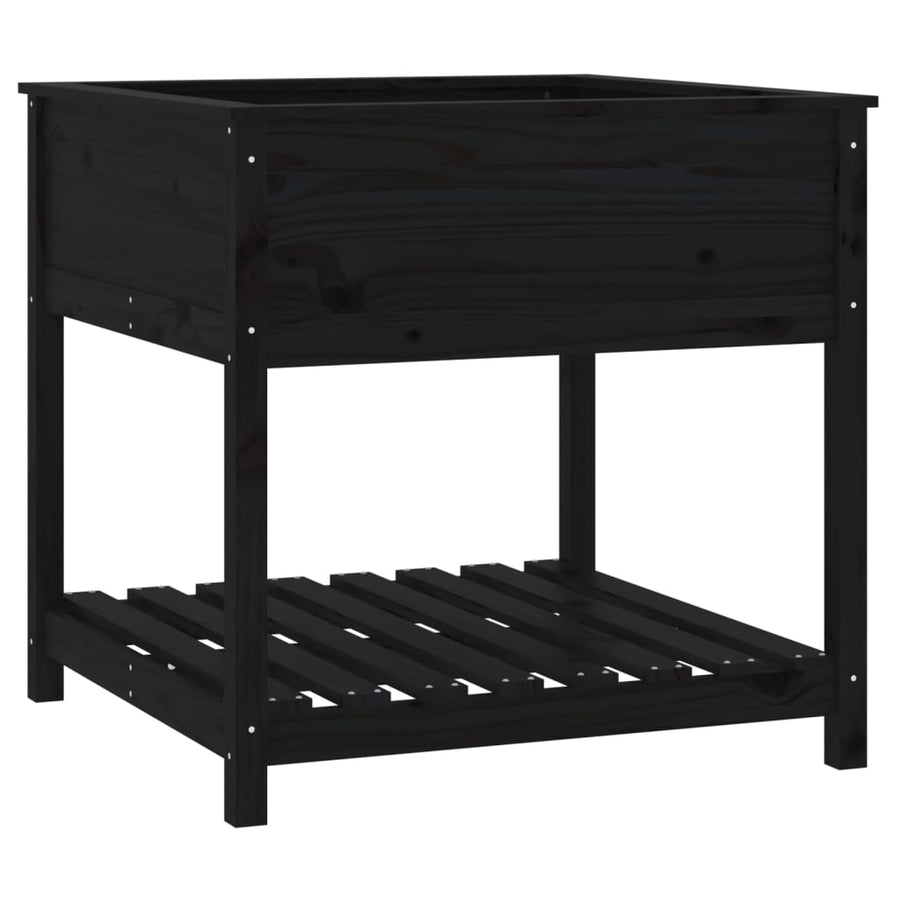 Plantenbak Met Schap 82,5X82,5X81 Cm Massief Grenenhout Zwart