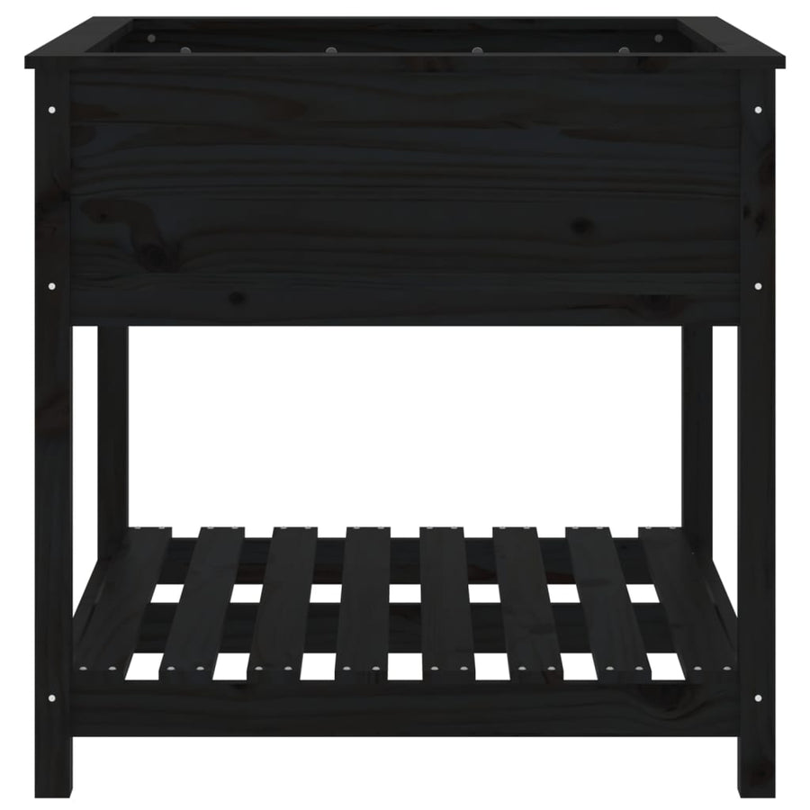 Plantenbak Met Schap 82,5X82,5X81 Cm Massief Grenenhout Zwart