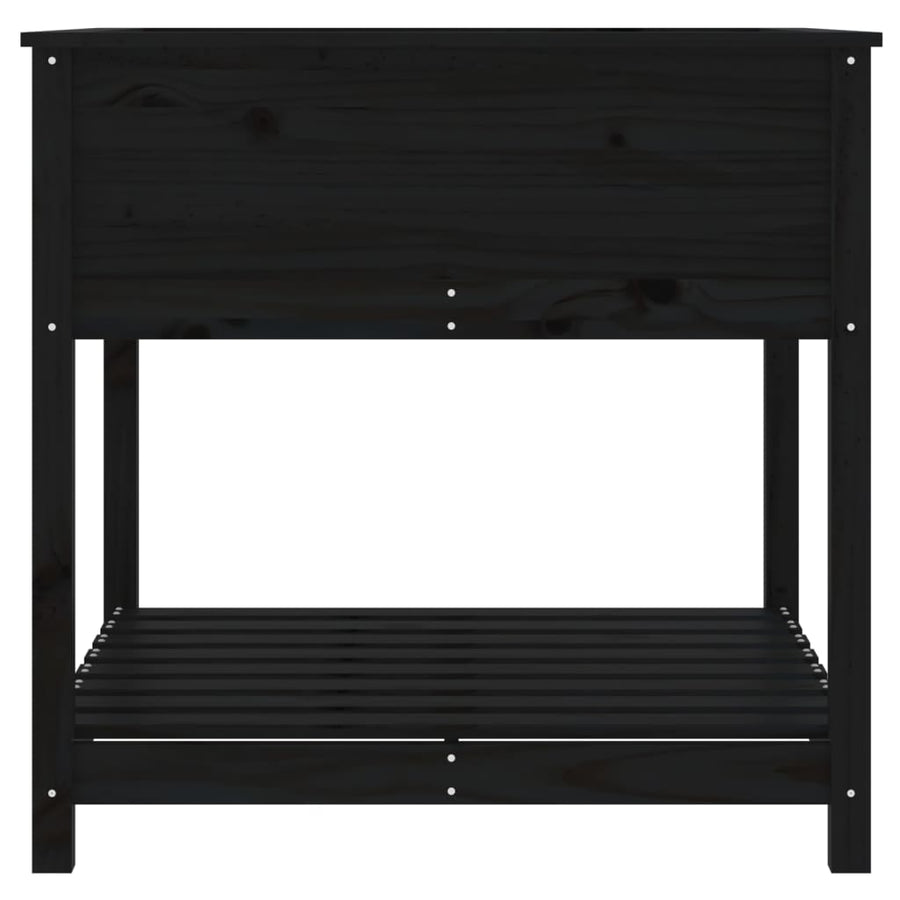 Plantenbak Met Schap 82,5X82,5X81 Cm Massief Grenenhout Zwart