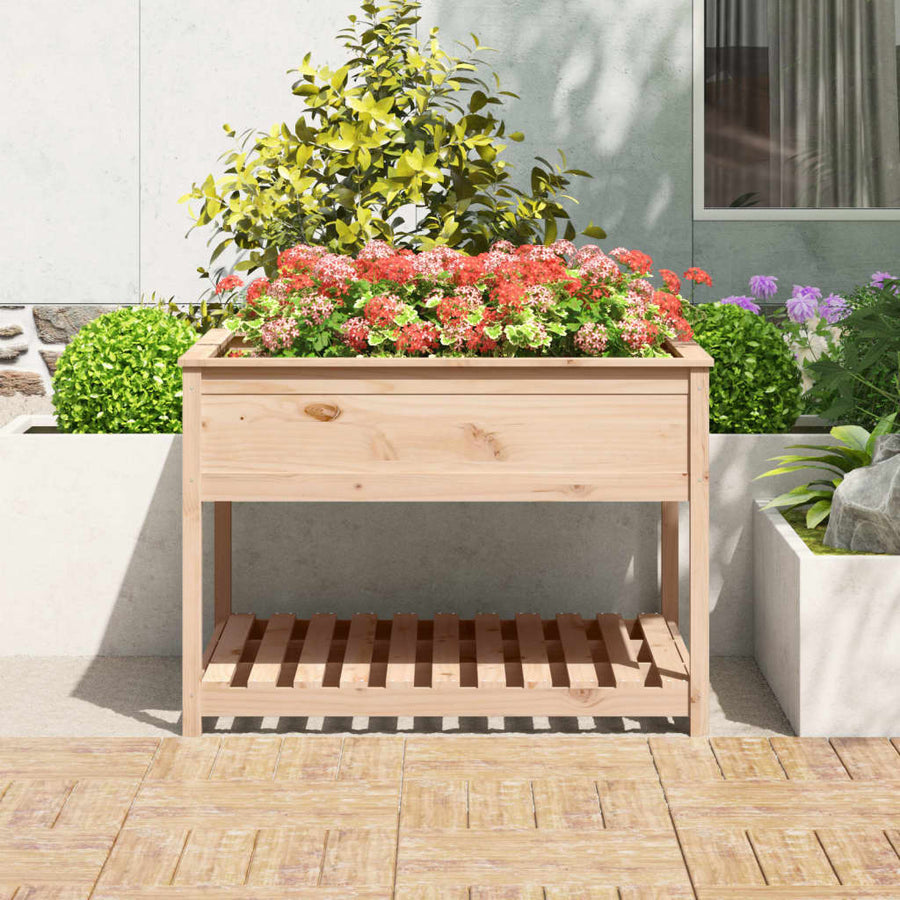 Plantenbak Met Schap 111,5X111,5X81 Cm Massief Grenenhout
