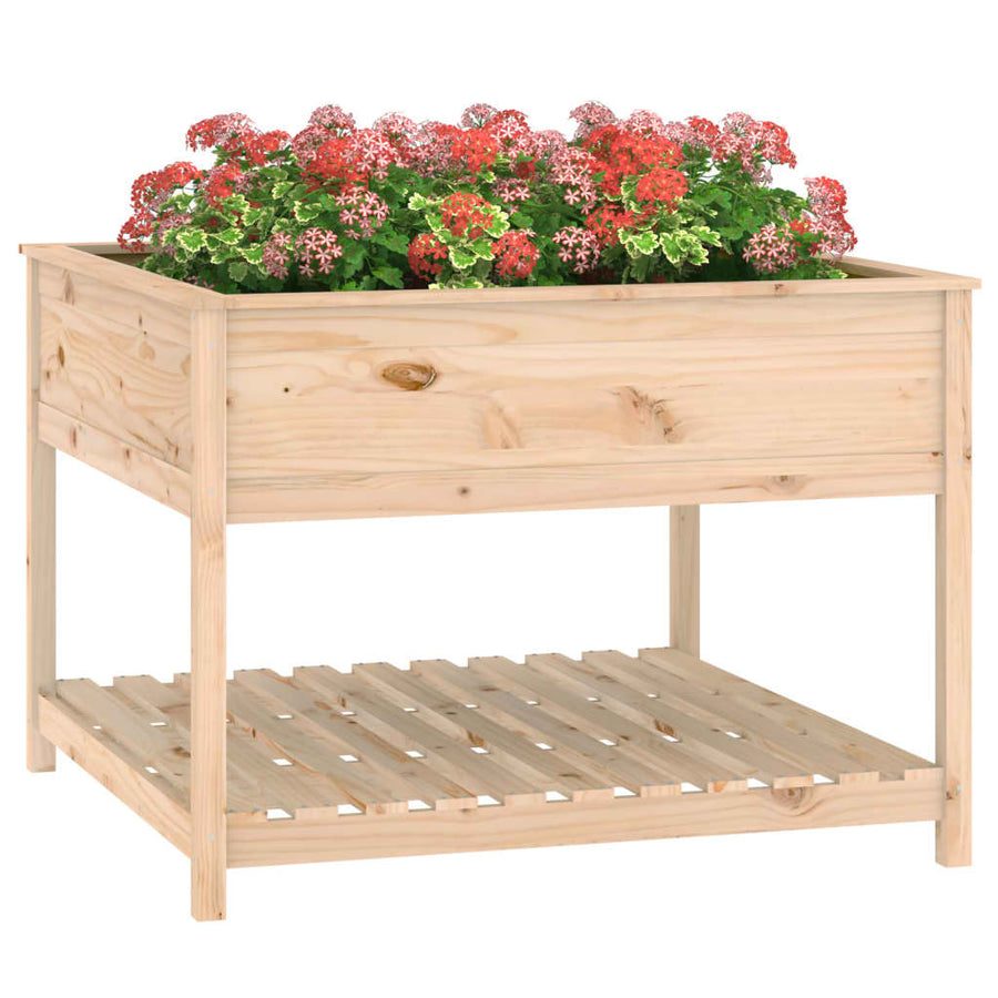 Plantenbak Met Schap 111,5X111,5X81 Cm Massief Grenenhout