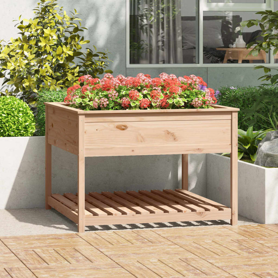 Plantenbak Met Schap 111,5X111,5X81 Cm Massief Grenenhout