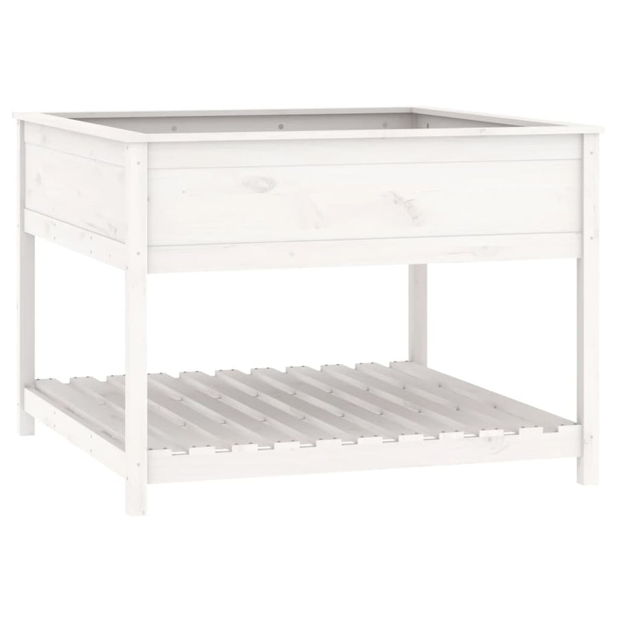 Plantenbak Met Schap 111,5X111,5X81 Cm Massief Grenenhout Wit