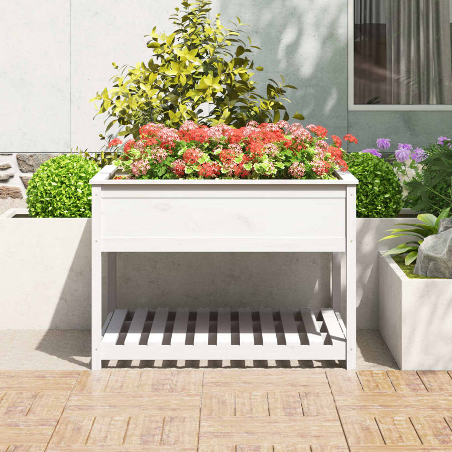 Plantenbak Met Schap 111,5X111,5X81 Cm Massief Grenenhout Wit