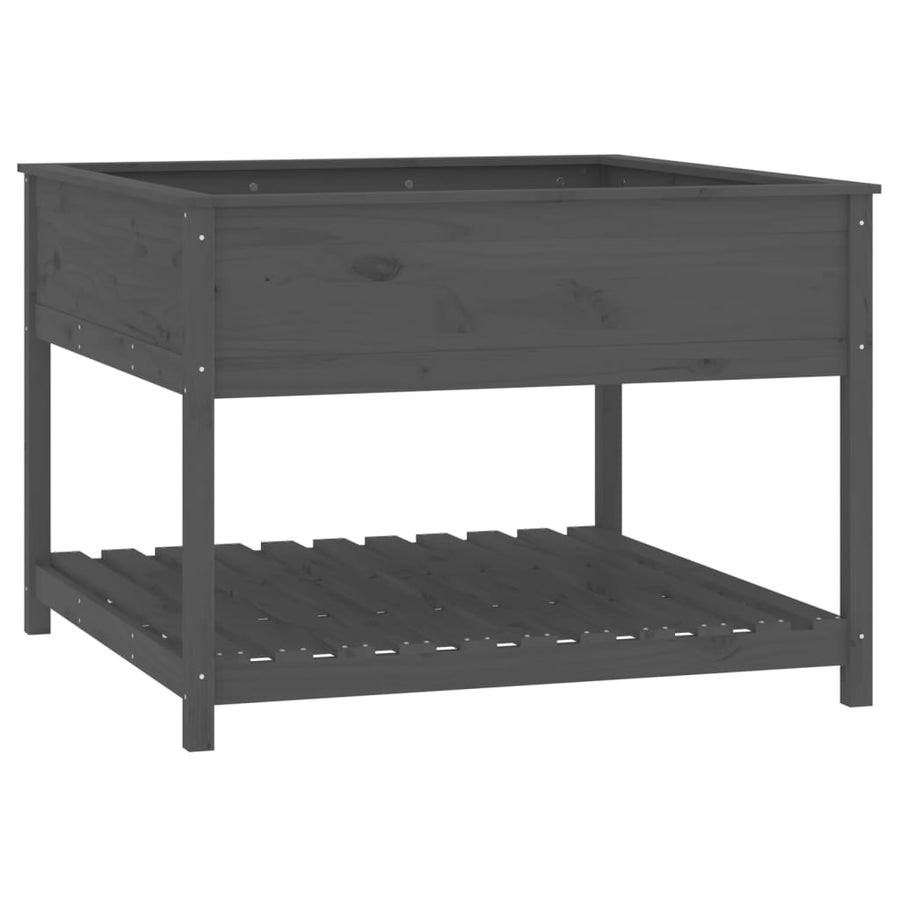 Plantenbak Met Schap 111,5X111,5X81 Cm Massief Grenenhout Grijs