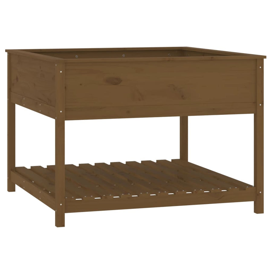 Plantenbak Met Schap 111,5X111,5X81 Cm Grenenhout Honingbruin