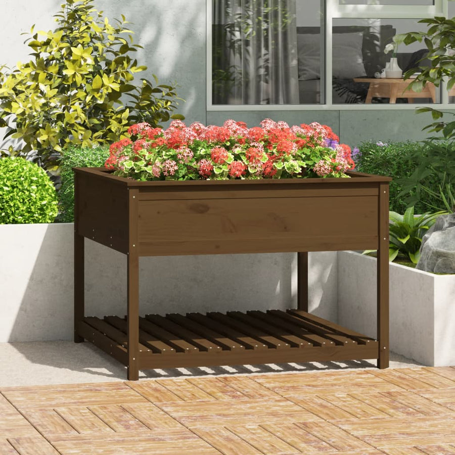 Plantenbak Met Schap 111,5X111,5X81 Cm Grenenhout Honingbruin