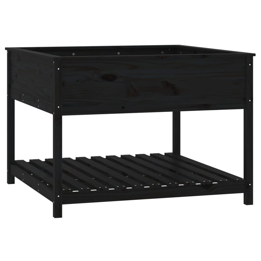 Plantenbak Met Schap 111,5X111,5X81 Cm Massief Grenenhout Zwart