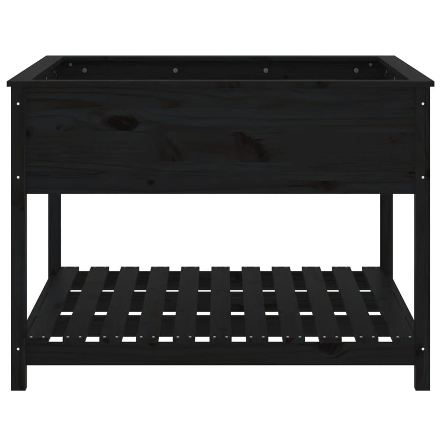 Plantenbak Met Schap 111,5X111,5X81 Cm Massief Grenenhout Zwart