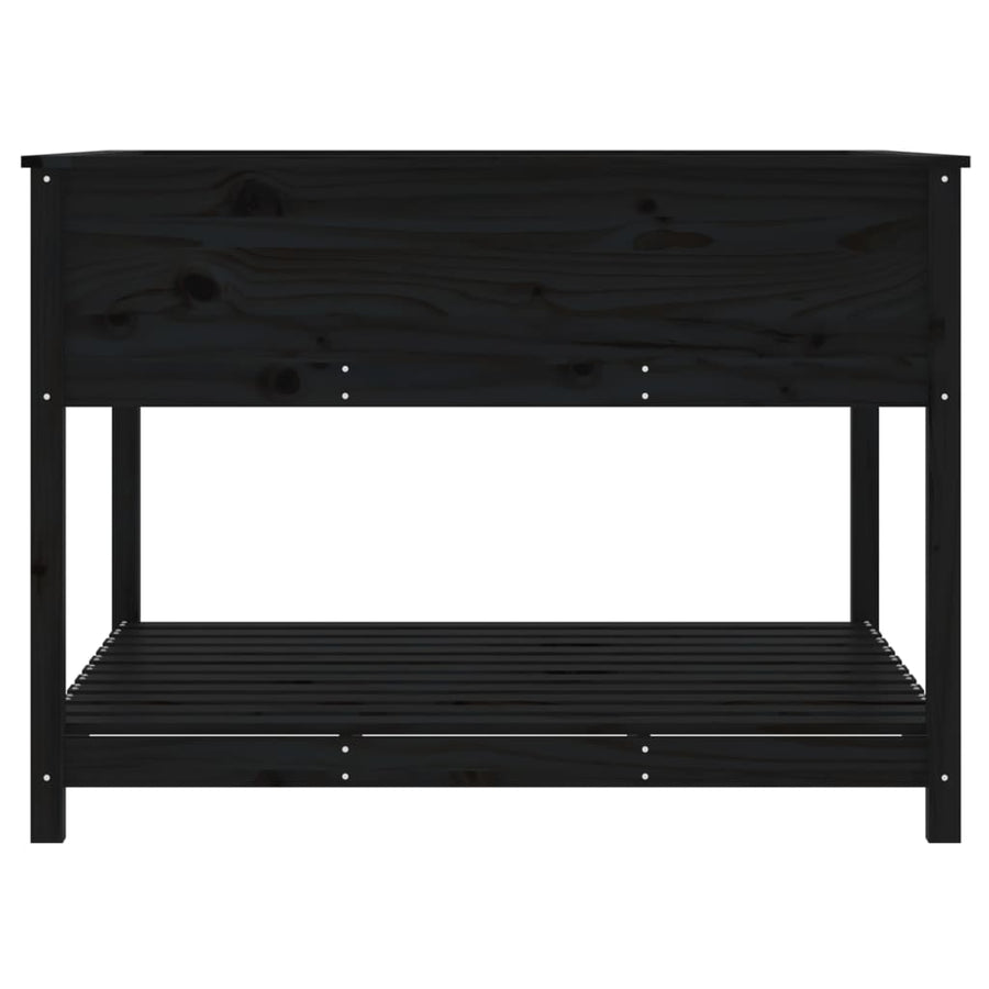 Plantenbak Met Schap 111,5X111,5X81 Cm Massief Grenenhout Zwart
