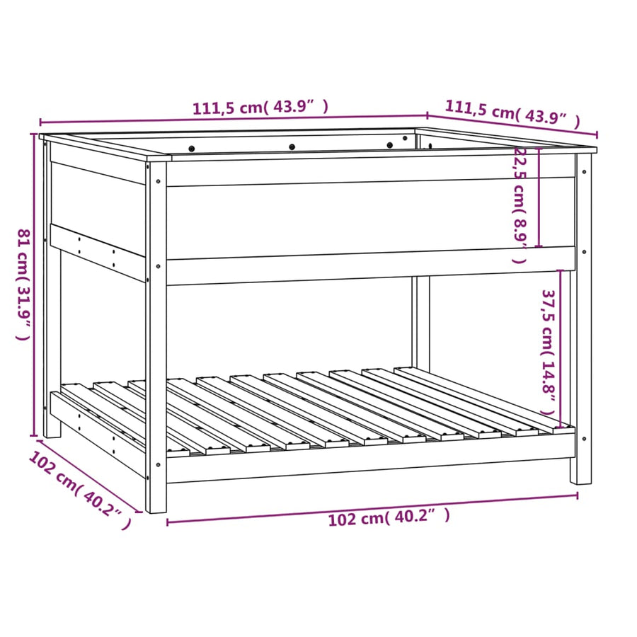 Plantenbak Met Schap 111,5X111,5X81 Cm Massief Grenenhout Zwart