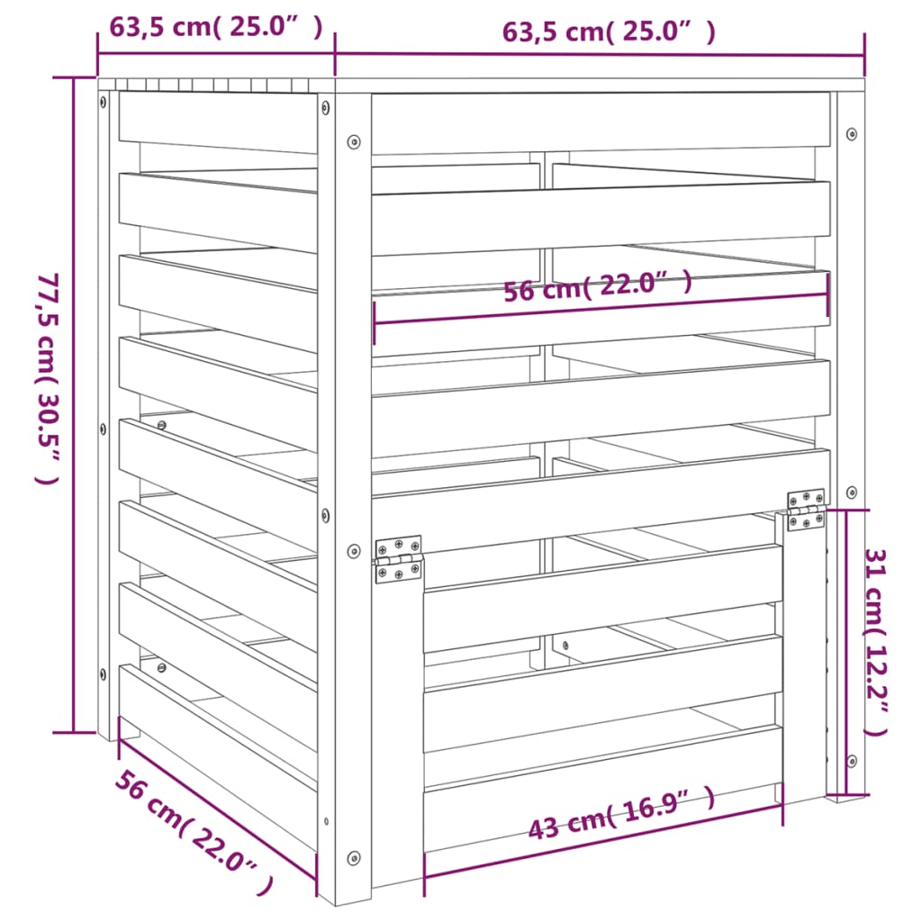 Compostbak 63,5X63,5X77,5 Cm Massief Grenenhout Wit 63.5 x 63.5 x 77.5 cm Wit grenenhout