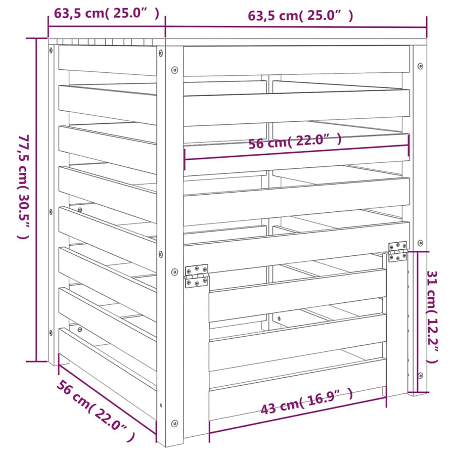 Compostbak 63,5X63,5X77,5 Cm Massief Grenenhout Wit 63.5 x 63.5 x 77.5 cm Wit grenenhout