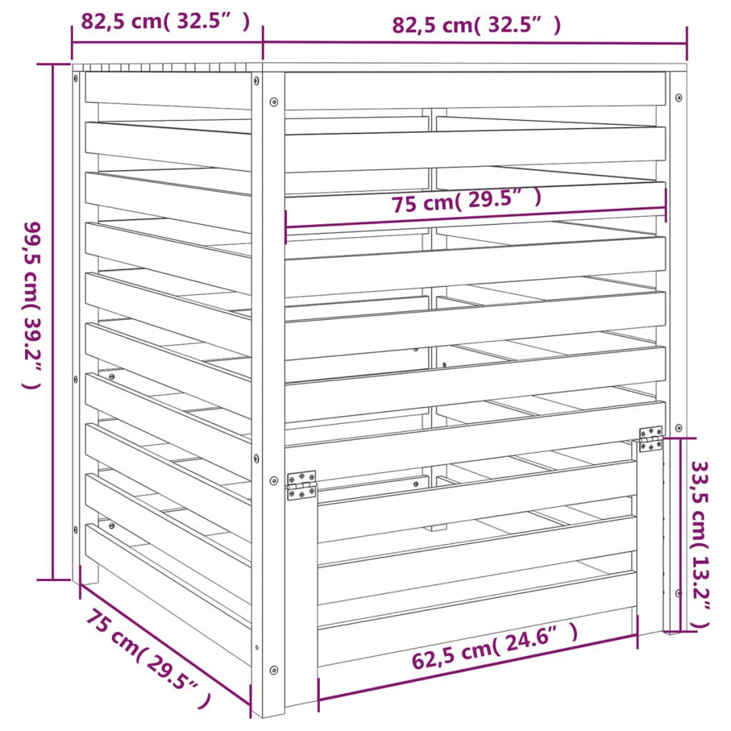 Compostbak 82,5X82,5X99,5 Cm Massief Grenenhout Wit 82.5 x 82.5 x 99.5 cm Wit grenenhout