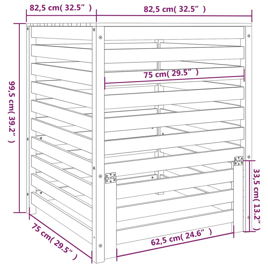 Compostbak 82,5X82,5X99,5 Cm Massief Grenenhout Wit 82.5 x 82.5 x 99.5 cm Wit grenenhout