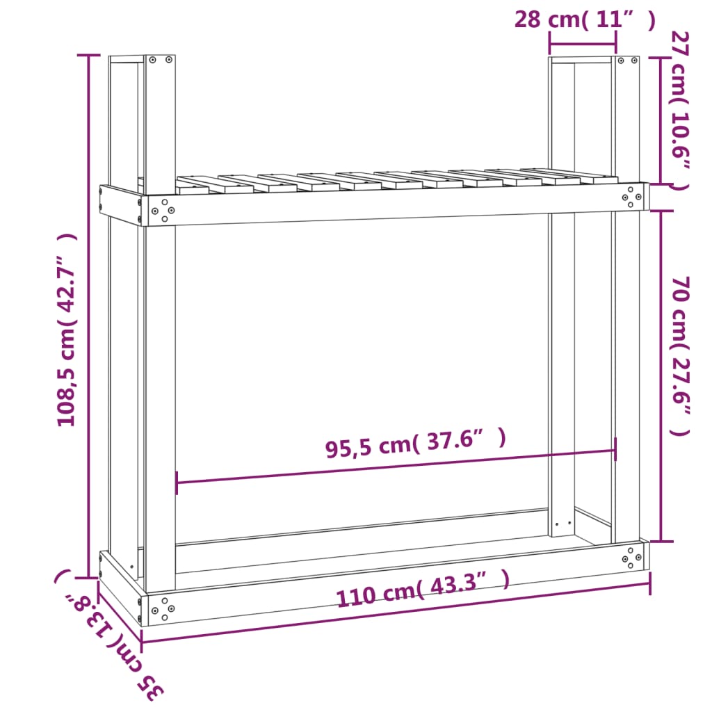 Haardhoutrek 110X35X108,5 Cm Massief Grenenhout Grijs Grijs grenenhout