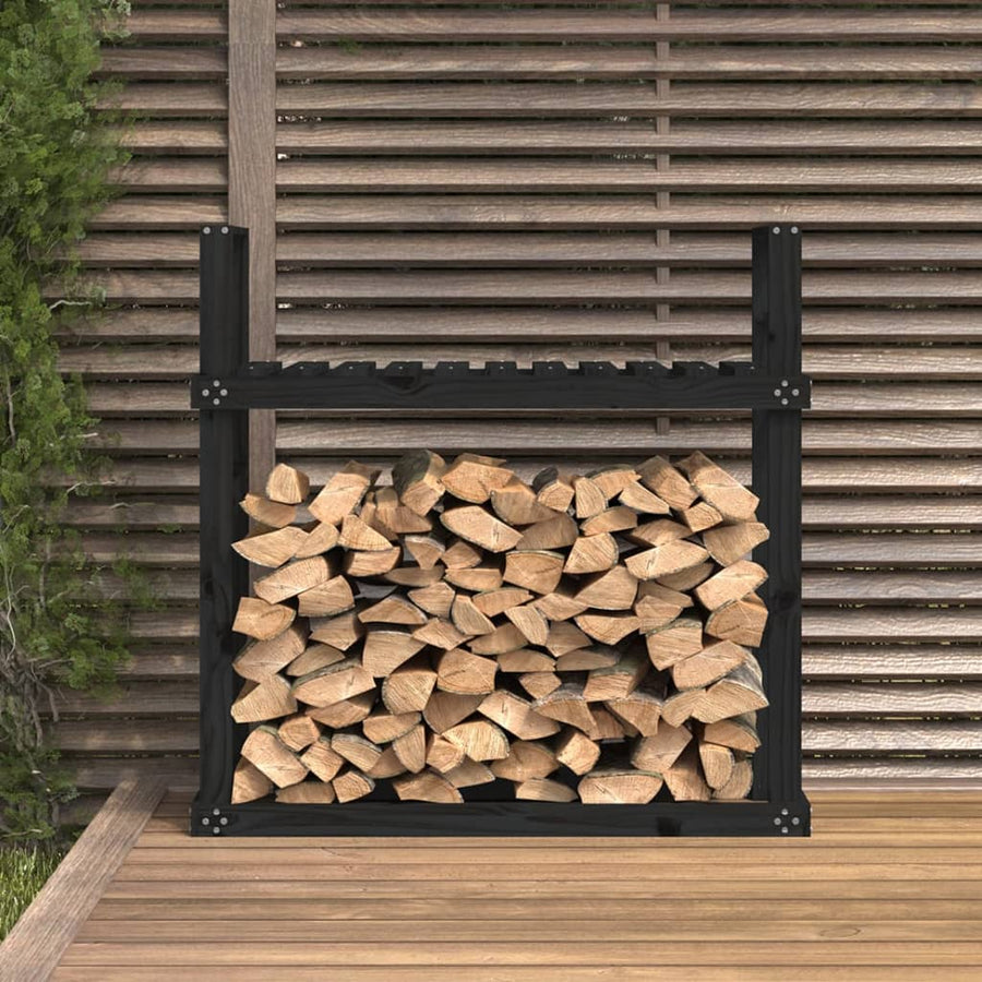 Haardhoutrek 110X35X108,5 Cm Massief Grenenhout Zwart Zwart grenenhout