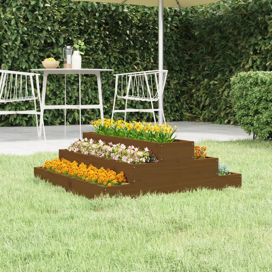 Plantenbak 80X80X27 Cm Massief Grenenhout Honingbruin