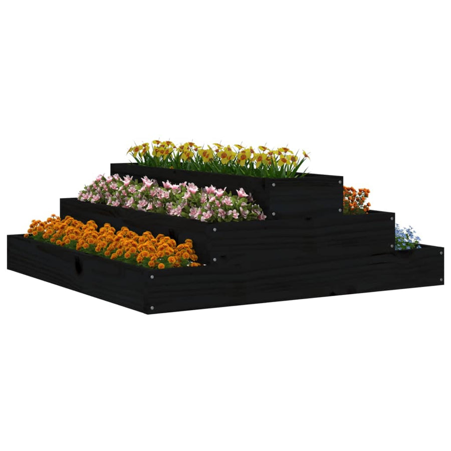 Plantenbak 80X80X27 Cm Massief Grenenhout Zwart