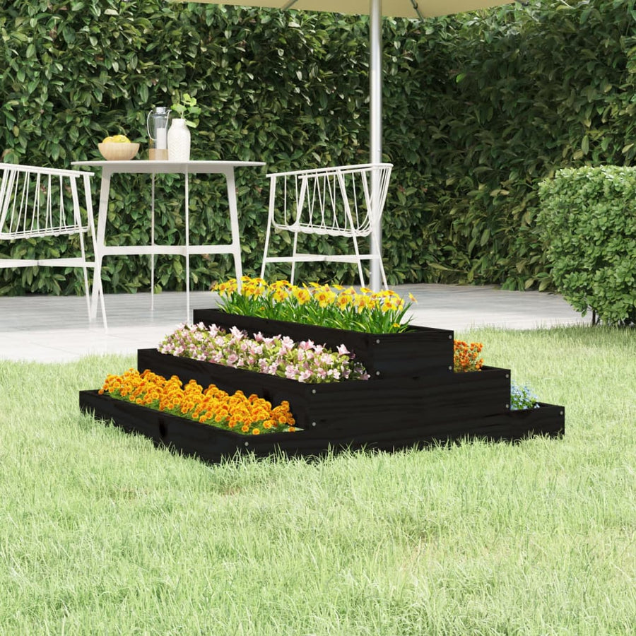 Plantenbak 80X80X27 Cm Massief Grenenhout Zwart