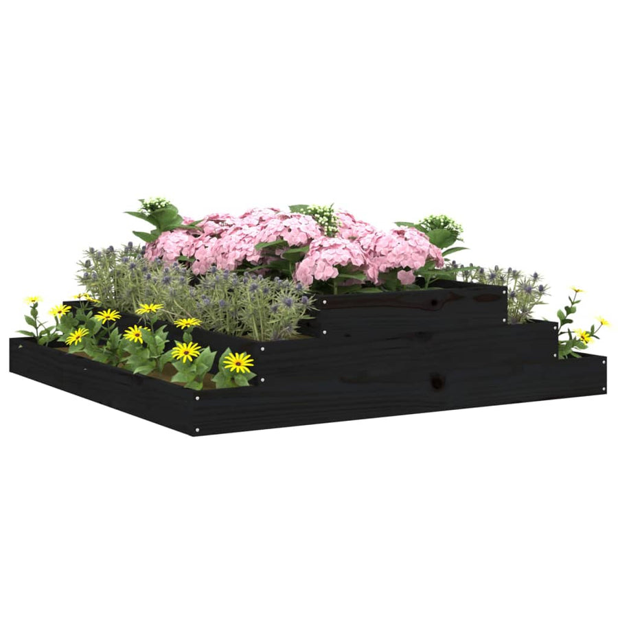 Plantenbak 110X110X27 Cm Massief Grenenhout Zwart