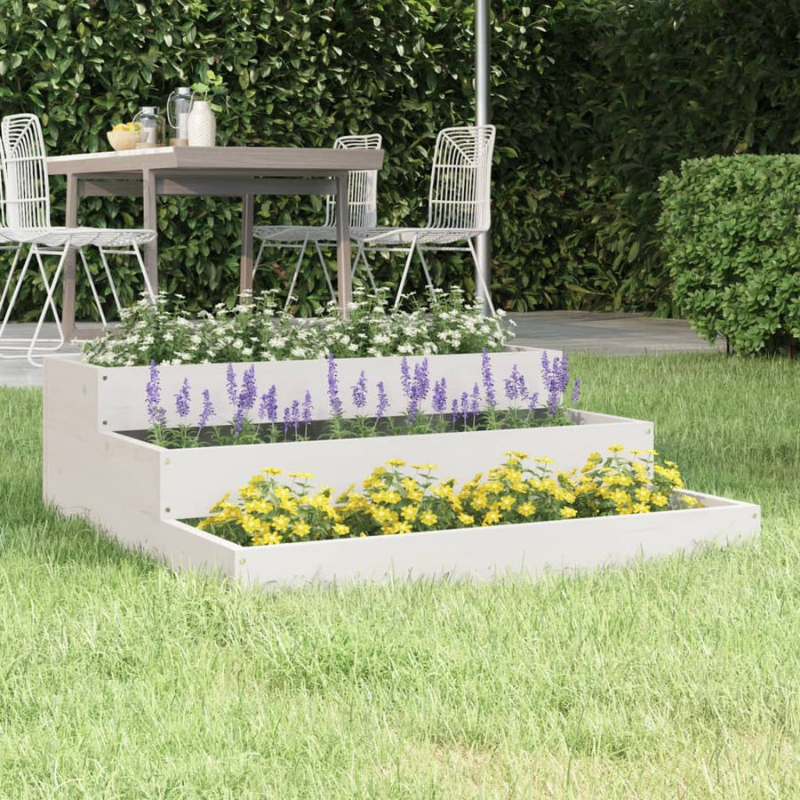 Plantenbak 78X78X27 Cm Massief Grenenhout Wit
