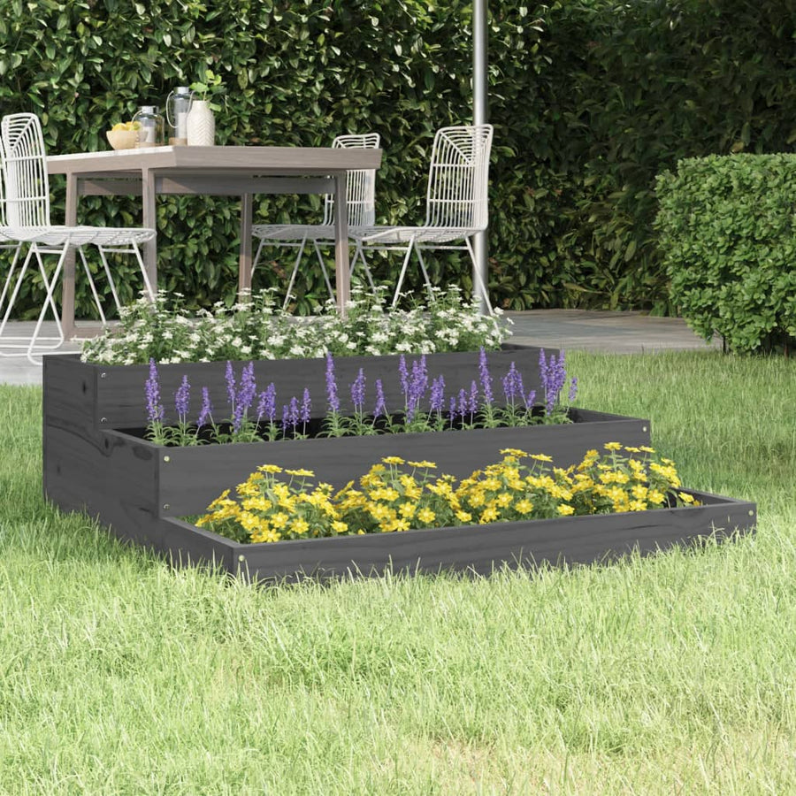 Plantenbak 78X78X27 Cm Massief Grenenhout Grijs