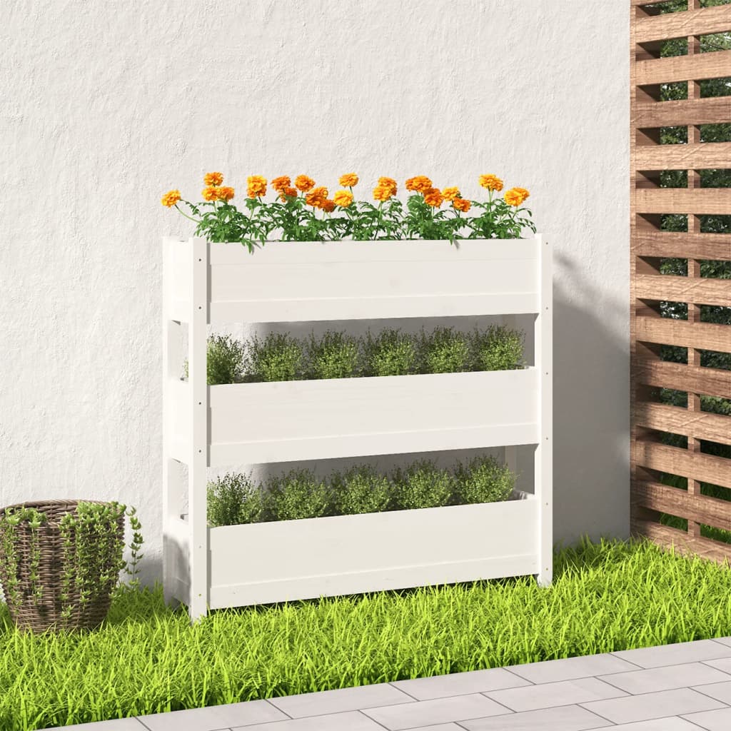 Plantenbak 112X25X104,5 Cm Massief Grenenhout Wit