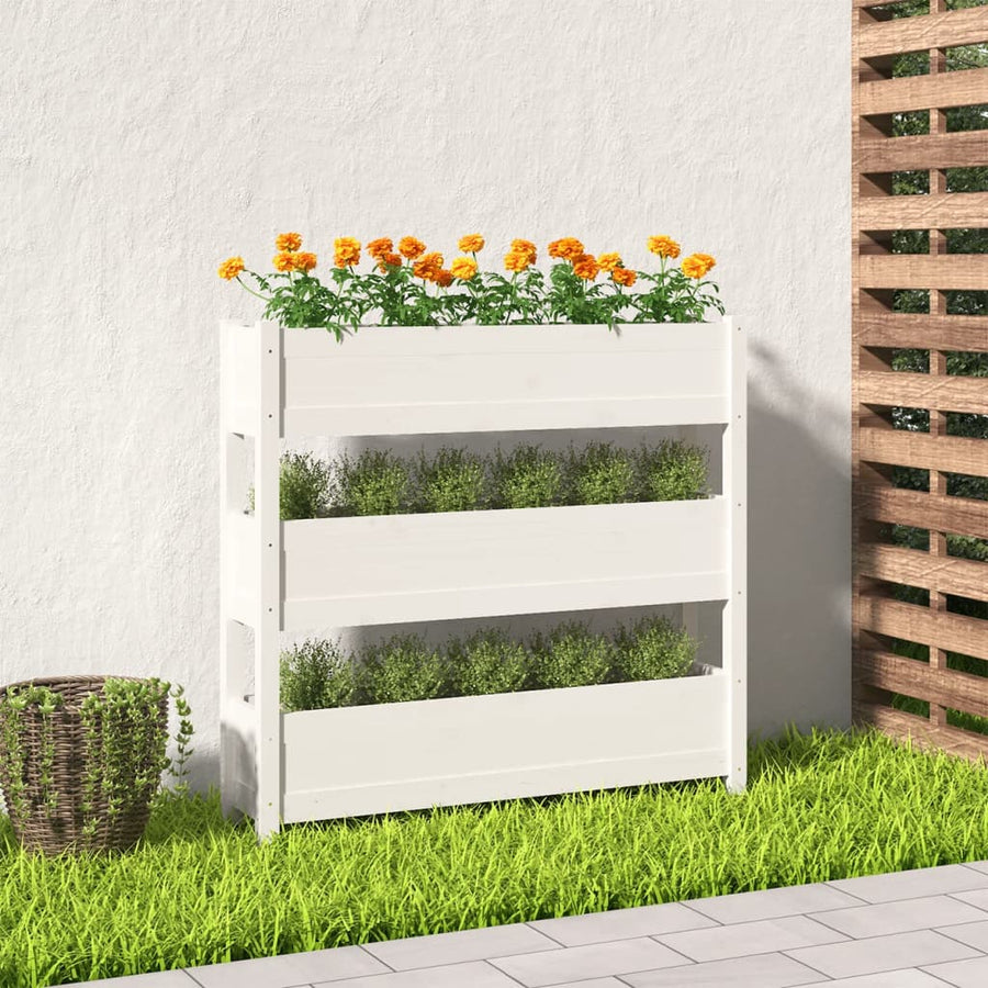 Plantenbak 112X25X104,5 Cm Massief Grenenhout Wit