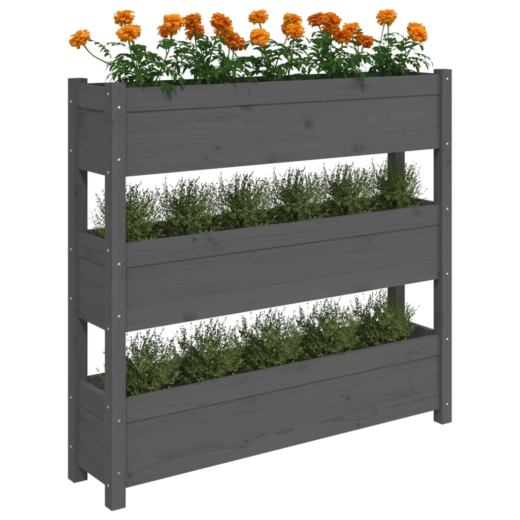 Plantenbak 112X25X104,5 Cm Massief Grenenhout Grijs