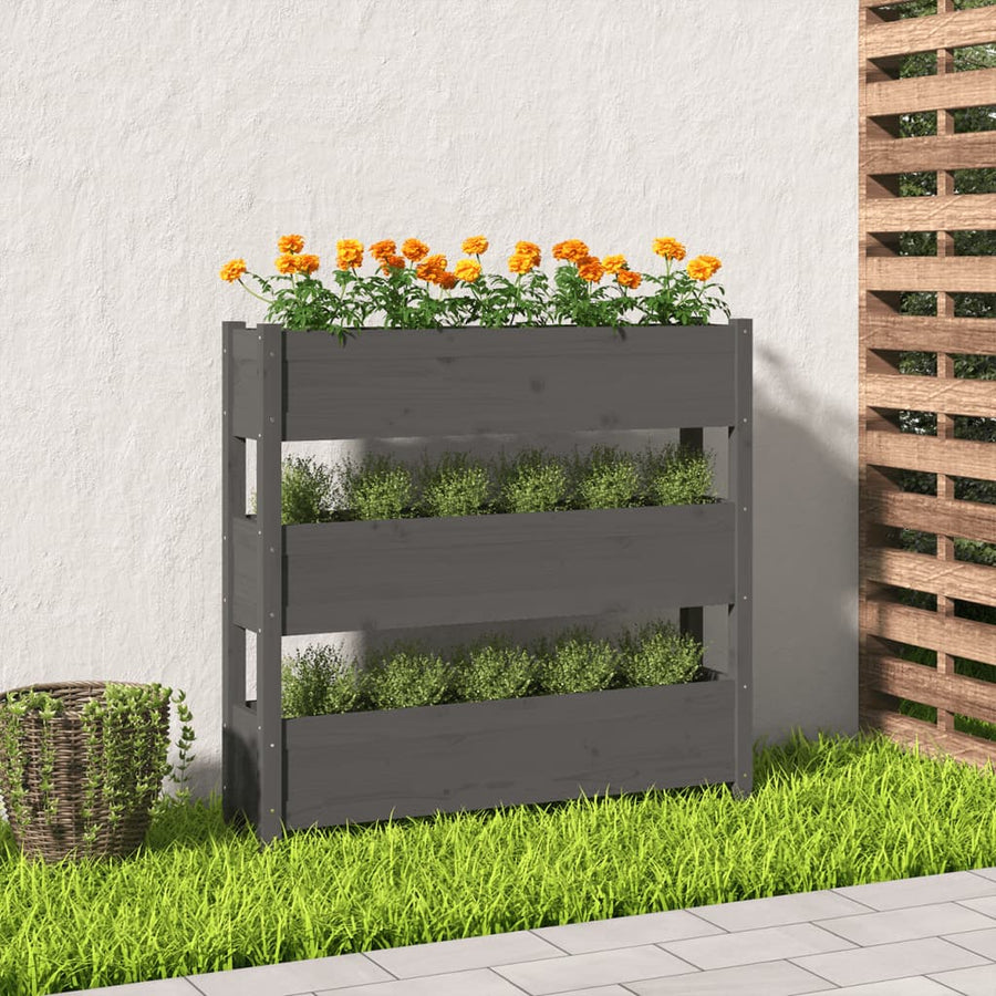 Plantenbak 112X25X104,5 Cm Massief Grenenhout Grijs