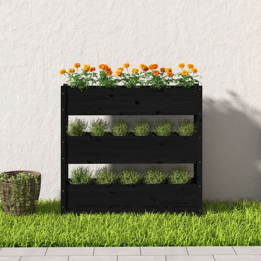 Plantenbak 112X25X104,5 Cm Massief Grenenhout Zwart