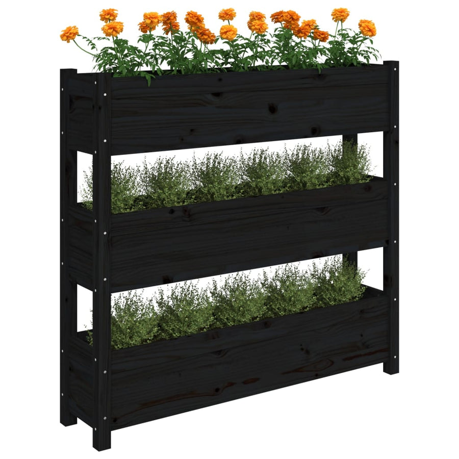 Plantenbak 112X25X104,5 Cm Massief Grenenhout Zwart